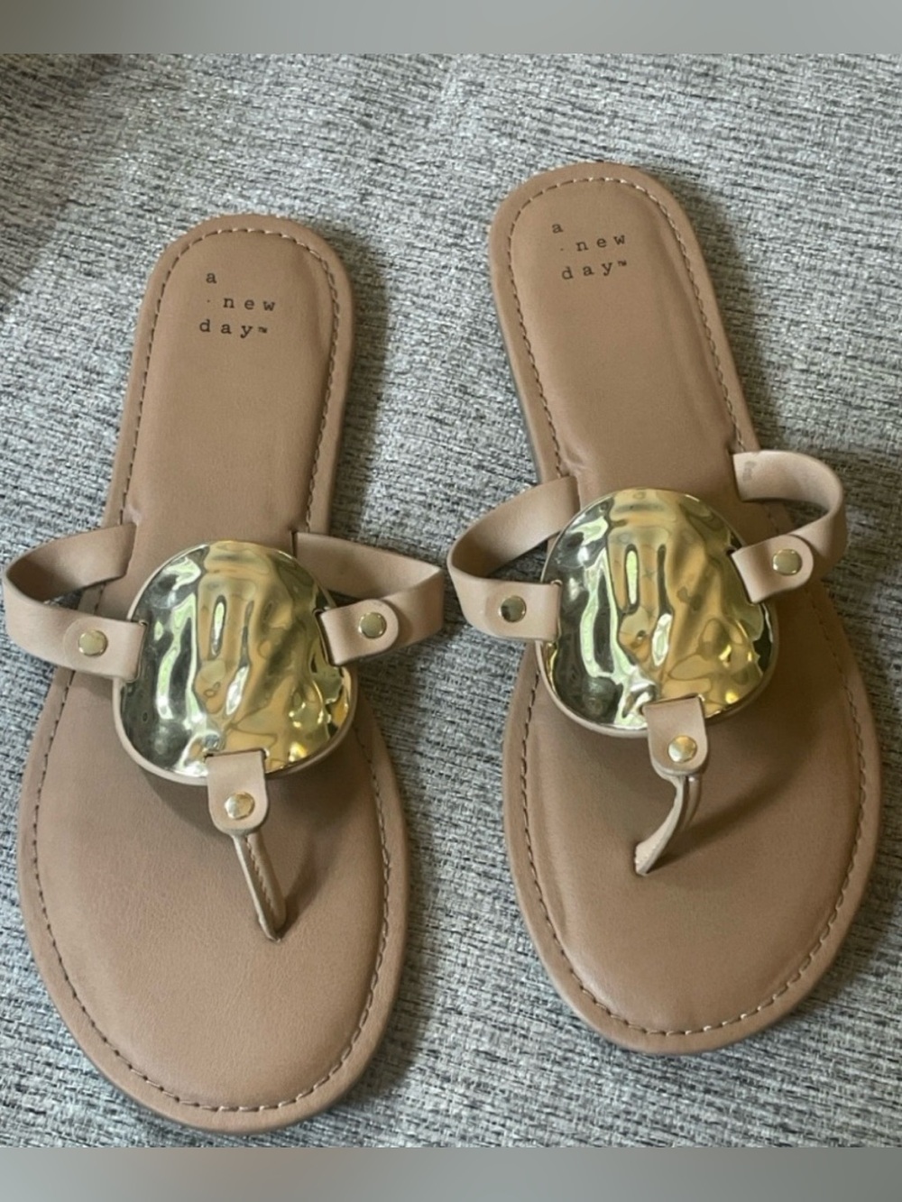 a new day Tan Leatherette Thong Sandals with Gold Accent